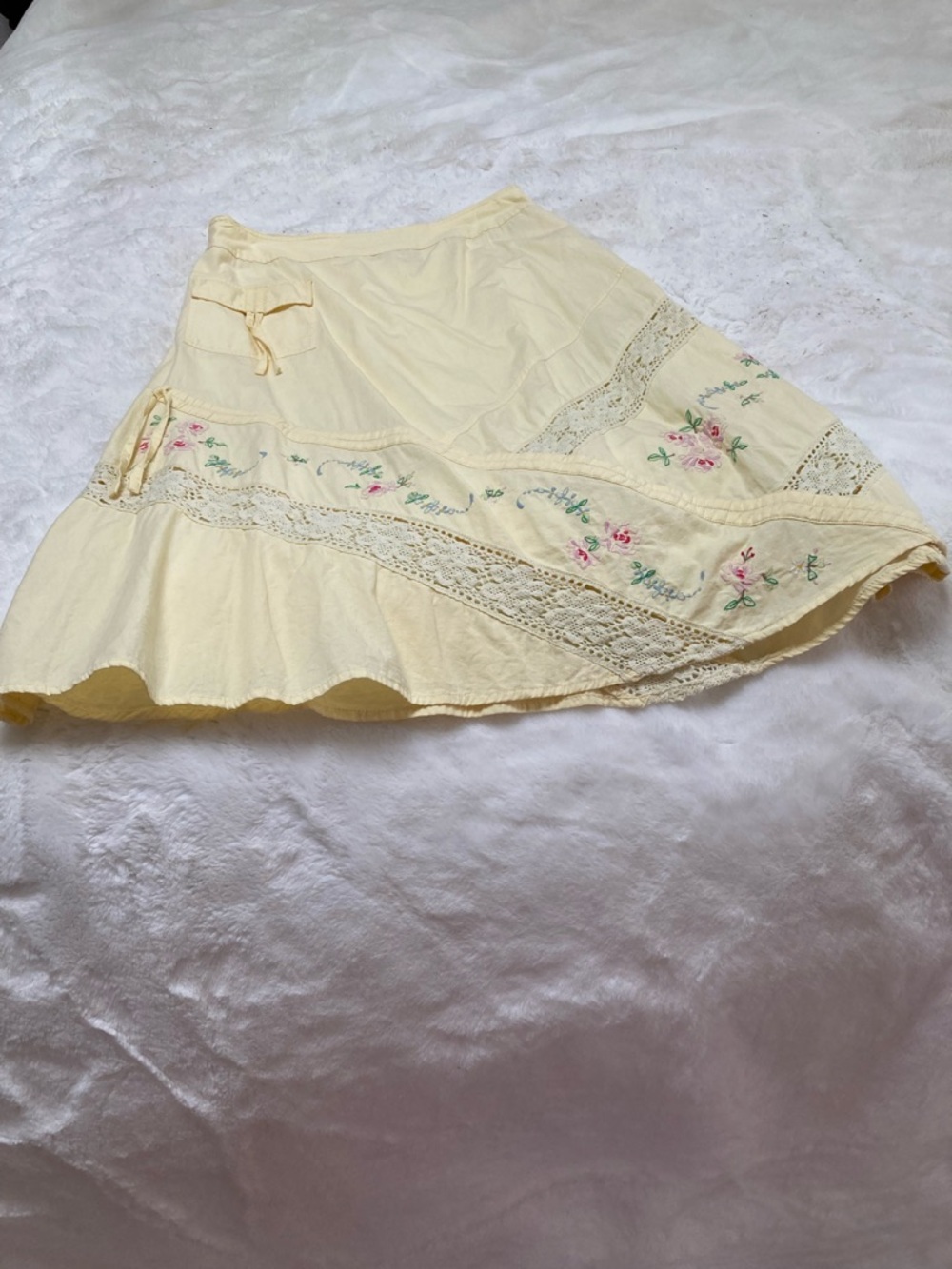 Together Pale Yellow Floral Embroidered Circle Skirt